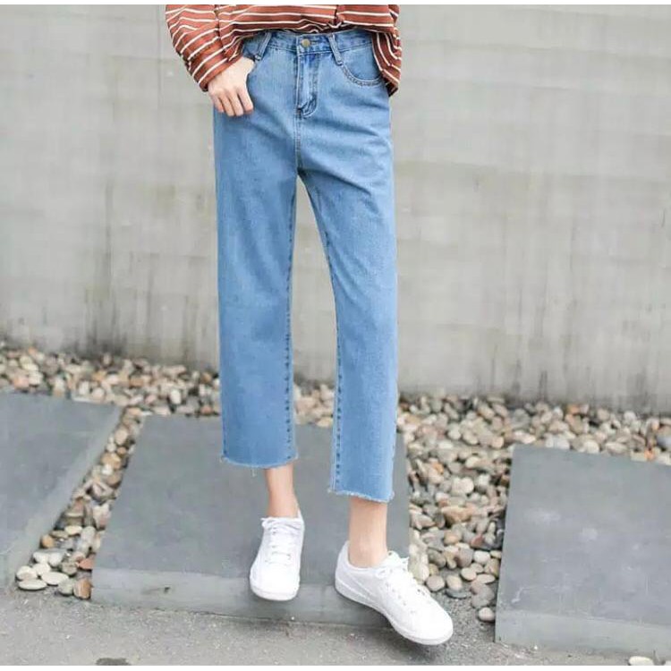 Boyfriend Jeans Unfinished Boyfriend Loose Wanita Rawis Premium 27-32 Original