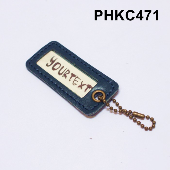 

Gantungan kunci nama kulit asli name tag keychain label biru PHKC471