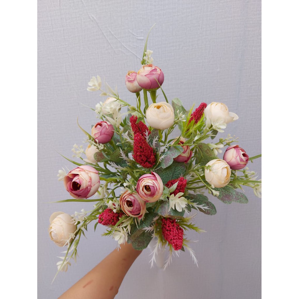 (PREMIUM) Bunga Palsu Artificial Dekorasi Hias Ranuculus - Bahan Kain Import kualitas bagus