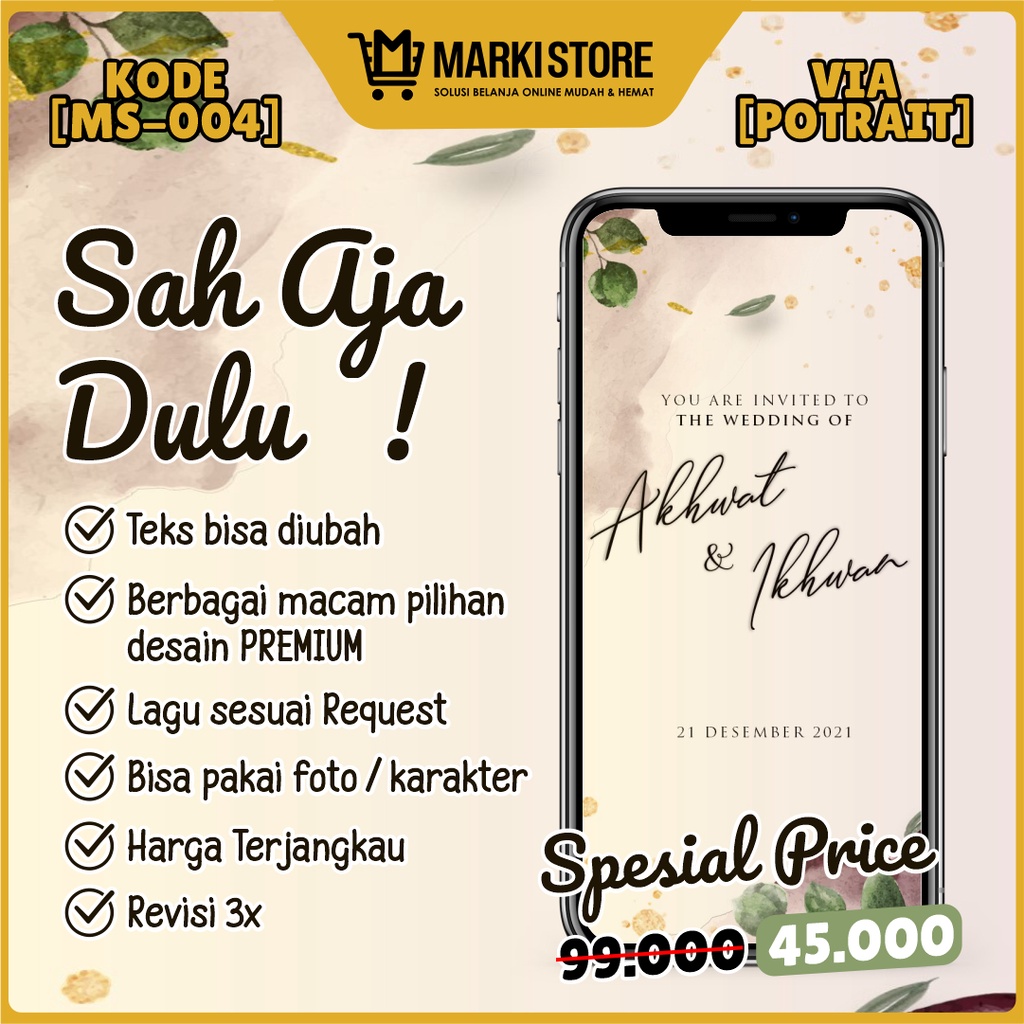 UNDANGAN DIGITAL PERNIKAHAN VIDEO MODERN ELEGAN ISLAMI JAWA MURAH WEDDING INVITATION KODE MS-004