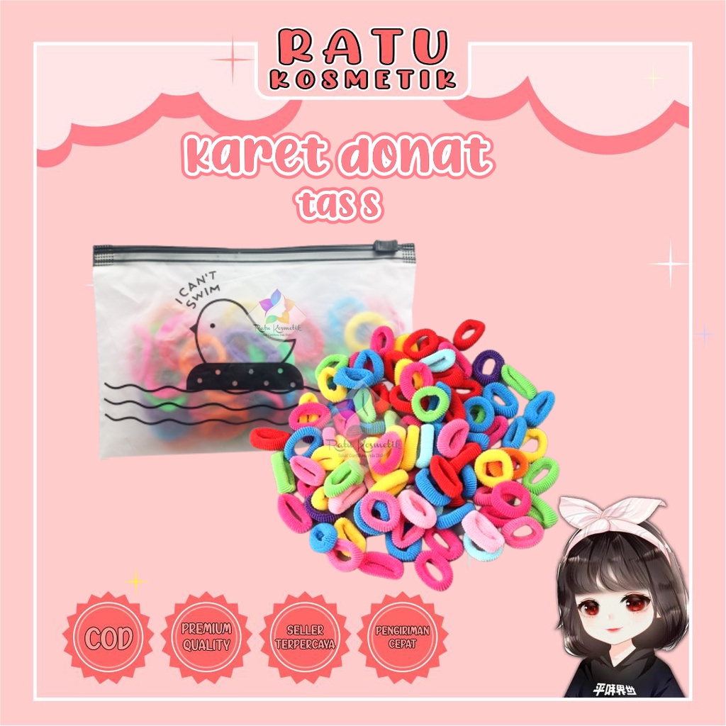 ❤ RATU ❤ Ikat Rambut Donat Karet Kecil Wanita Anak | Isi 50 Free Tas | Satuan Besar Jumbo Cepol