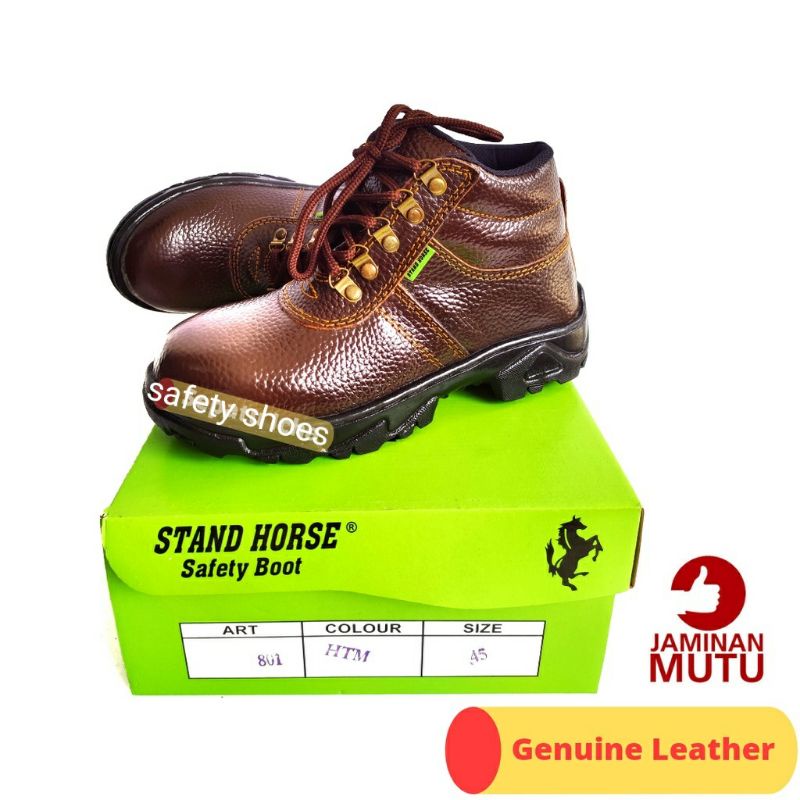 Sepatu Proyek Ujung Besi Stand Horse - Sepatu Septi boot - Sepatu Kerja Lapangan Kulit Sapi Asli 100%