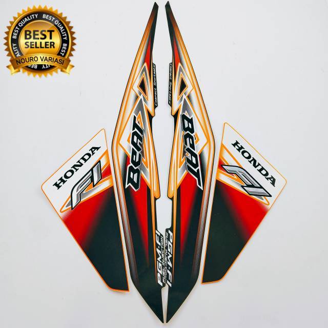 (COD) striping honda beat fi 2013 hitam oren stiker list body motor standar kualitas original