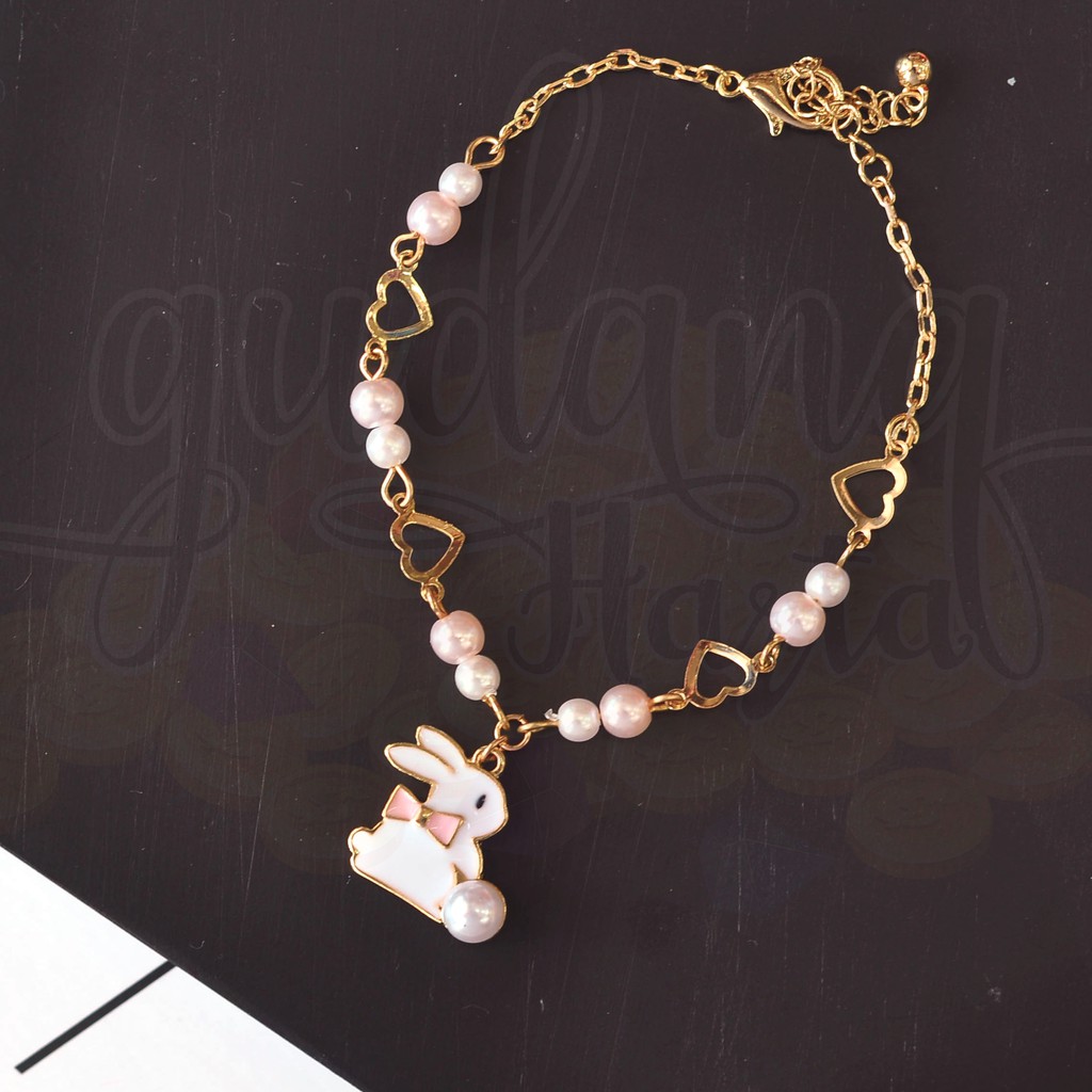 Gelang Cute Love Rabbit with Pearl Lucu Kelinci Cantik Unik GH 205169