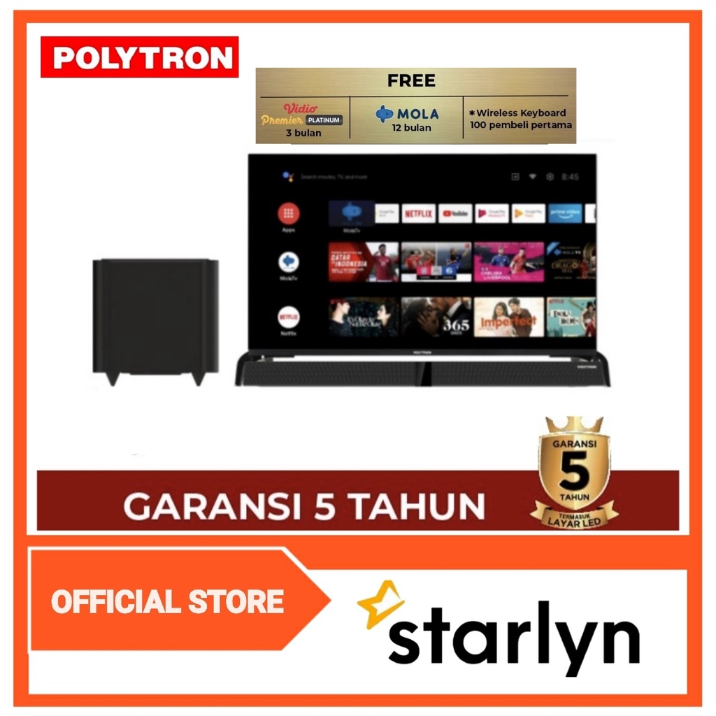 POLYTRON SMART ANDROID DIGITAL TV 32INCH PLD 32BAG9953 + SOUND BAR