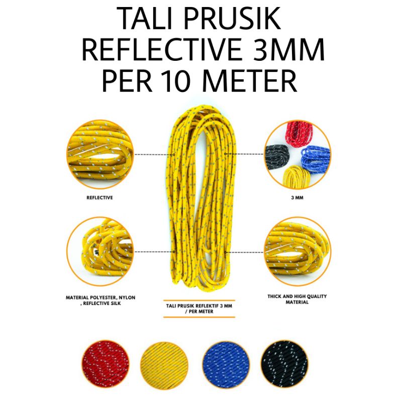 Tali Prusik Reflective ukuran 3MM Tali Paracord Reflektif Per 10Meter