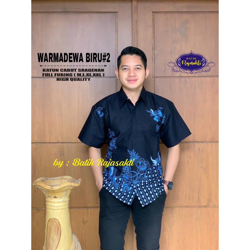 WARMADEWA BIRU 2 RAJASAKTI KEMEJA BATIK SOLO PRIA LENGAN PENDEK LAPIS FURING ATASAN BATIK PREMIUM MODERN KATUN HALUS BAHUWIRYA  BANAMITRA BANAMITRA PUTIH BANGSAWAN BAYU PUTRA BERLIAN BIRU BHARATAYUDA BIMASENA BIRENDRA BIRU INDAH BRAHMAKERTA BRAHMAKERTA