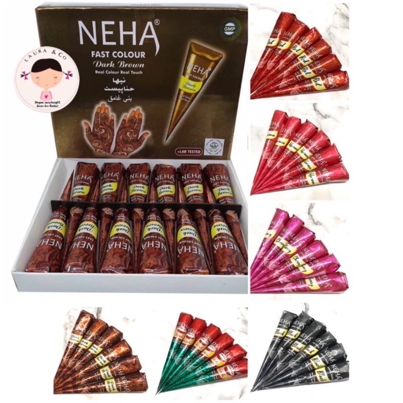 ECER Henna Hena Neha Tangan Murah BPOM 1pc Warna Red Cherry Brown Black