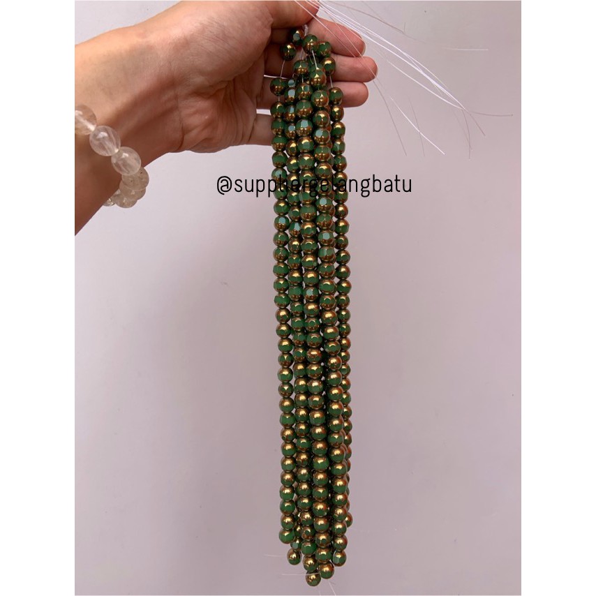 kristal BINGKAI GOLD 10mm hijau doff bahan spacer gelang kalung ronce