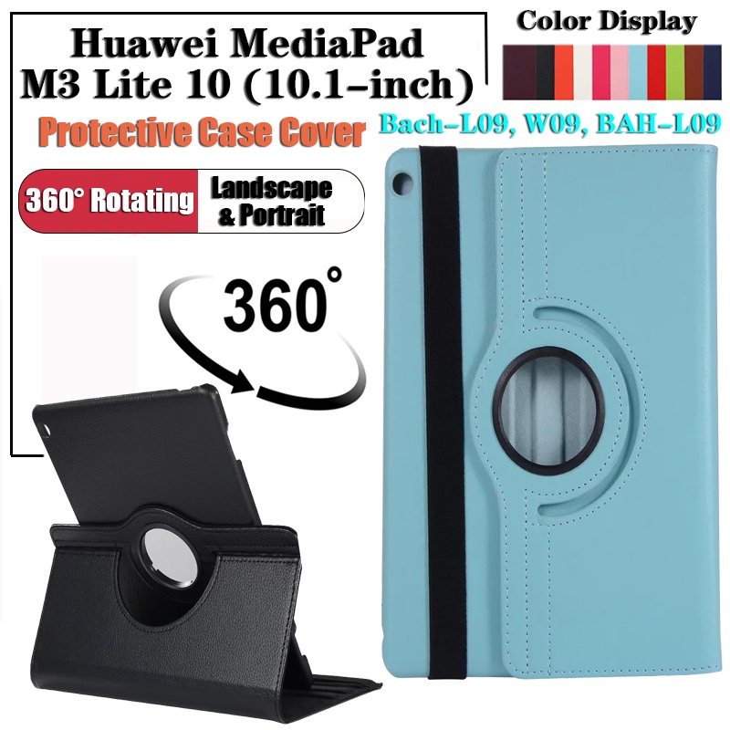 Untuk Huawei MediaPad M3 Lite10 (2017) 10.1 inch Bach-L09 Bach-W09 BAH-L09 Fashion360° Rotating Tablet Stand Casing Flip Leather Case Cover Pelindung