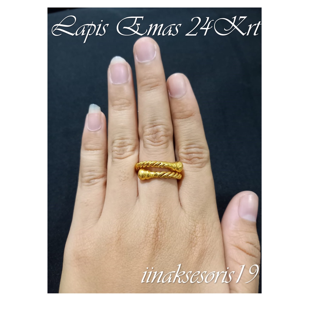 cincin emas cincin wanita lapis emas 24Krt cincin Fashion Aksesoris wanita model lilitdua