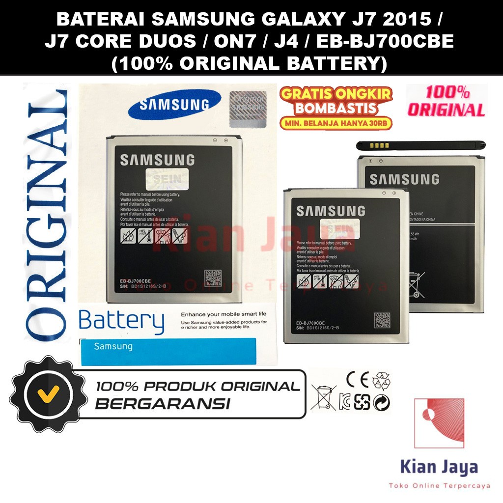 [Garansi 100% Ori] Baterai Galaxy J7 2015 / J7 Duos, SM-J700F / Galaxy J4 2018, SM-J400F / Galaxy J7 Core, SM-J701F, EB-BJ700CBE Batre Battery Batre Batrai Hp J700 J700F J400 J400F J701F Original