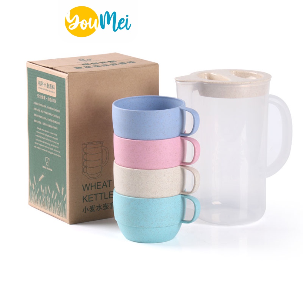 Teko Set Gelas Plastik 4 Pcs / Ketel Set Cangkir / Teko Infused Water jus air teh kopi wadah plastik dengan 4 cangkir - 1211