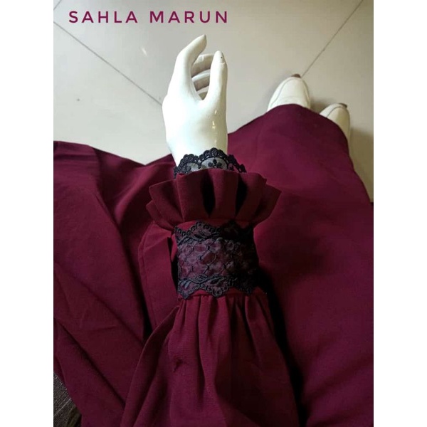 SERODJA Sahla Dress Gamis Simple Renda Rempel, Size M. L dan XL-Marun