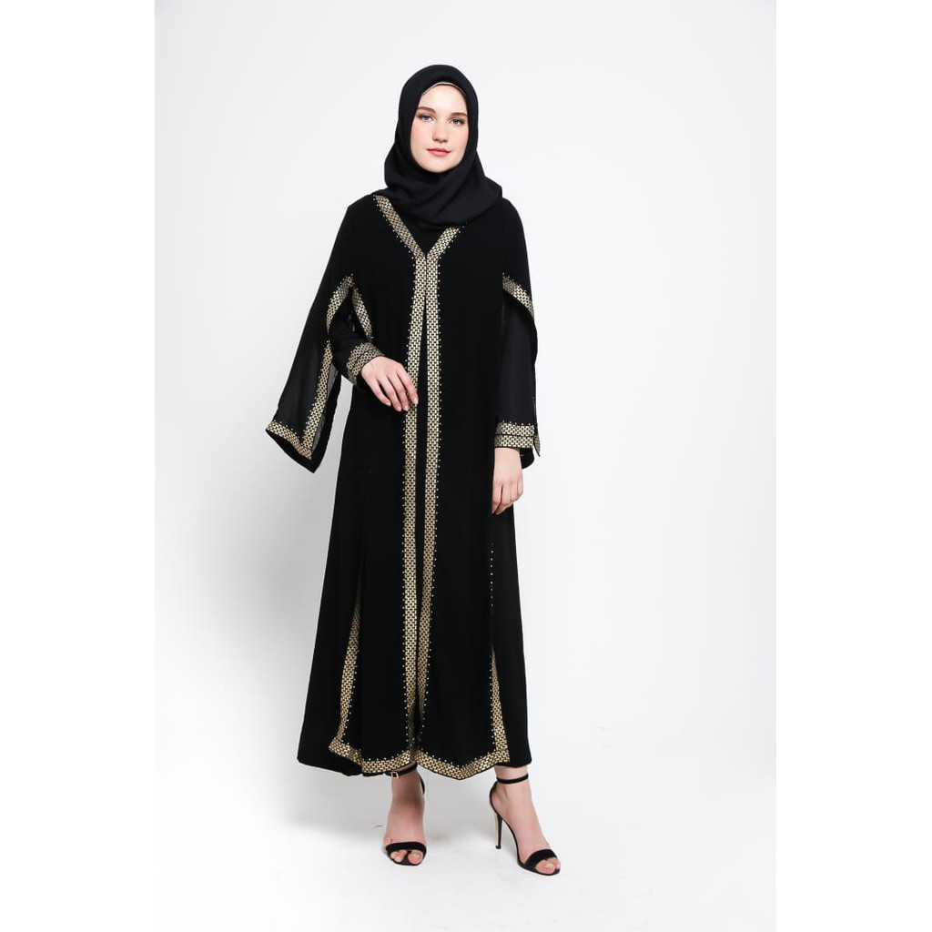 Longdress Muslim Dubai Turki Arab Jumbo Lengan Panjang Syari Hitam Polos Basic Abaya Wanita Bahan Jetblack Premium Untuk Remaja Dewasa atau Ibu Bisa Buat Pesta atau Kondangan Gamis Maxi Dress Premium Fashion Muslim Kekinian Terbaru Modern