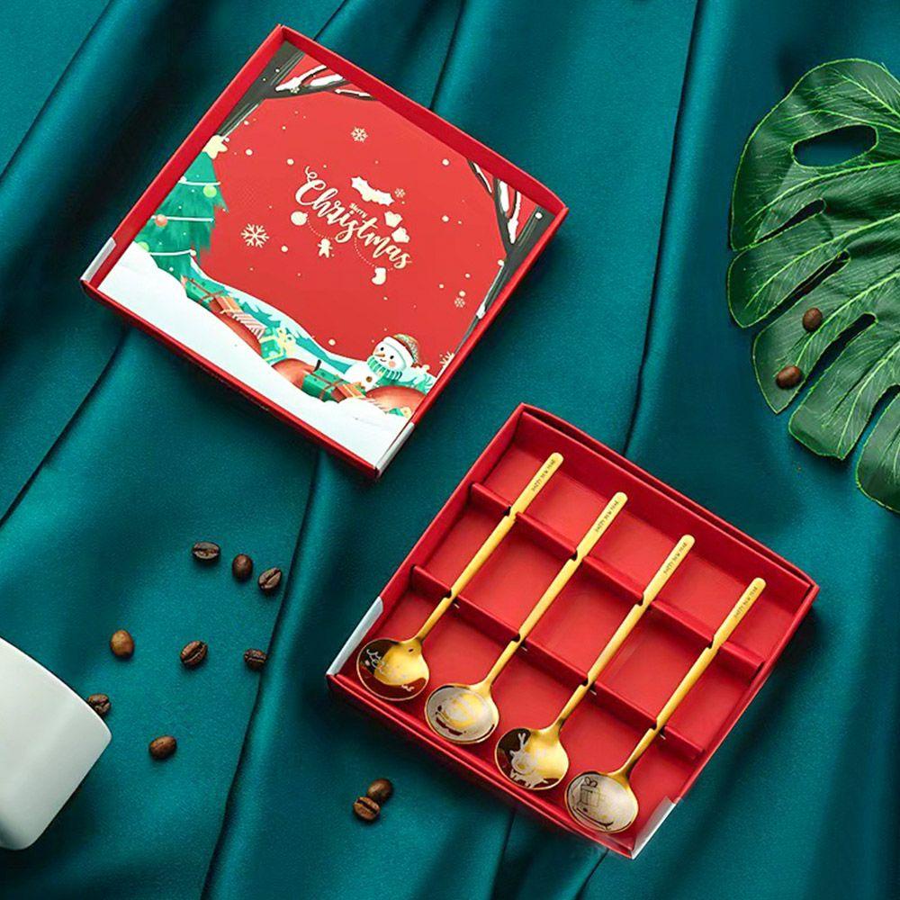 Solighter 4Pcs / Set Sendok Kopi / Dessert Tema Natal