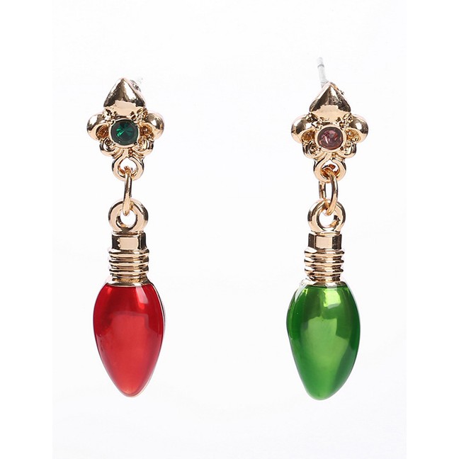 LRC Anting Tusuk Fashion Traffic Light Christmas Tree Red Light Green Light Asymmetrical Earrings