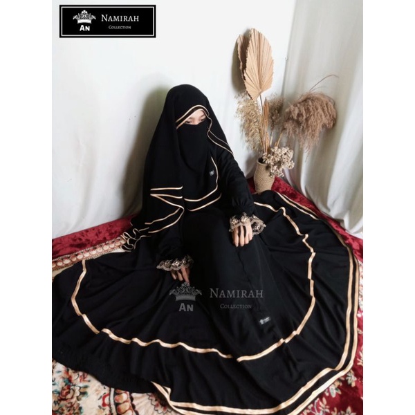 An Namirah Collection / JILBAB SAMPAI KAKI + PAKAI LENGAN karet renda cincin + List 3 keliling / Lon