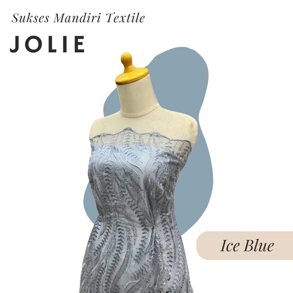 [JOLIE] Brokat Brukat Tile Premium Mewah Warna Ice Blue Biru Frozen | Harga ½ meter = 50 cm (Bahan D