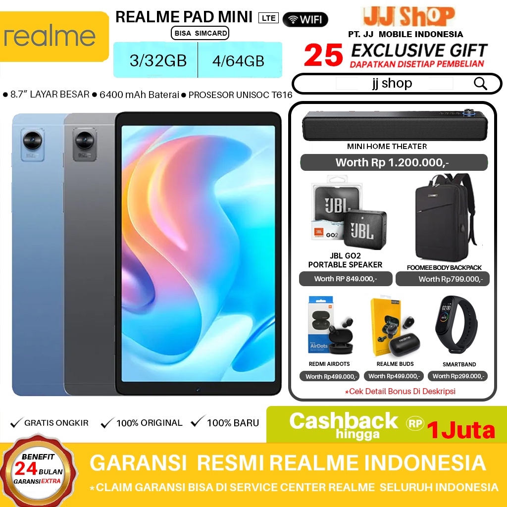 REALME PAD MINI LTE TAB TABLET 4/64 GB RAM 4GB ROM 64GB &amp; 3/32 GB 3GB 32GB GARANSI RESMI