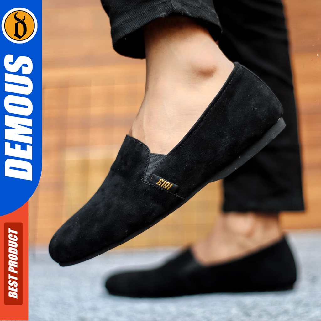 Sepatu Slip On Pria Sepatu Casual Pria Kulit Suede Kerja Kantor Kuliah Kondangan Sepatu Slop Pria Sepatu Hitam Pria DEMOUS CHORD