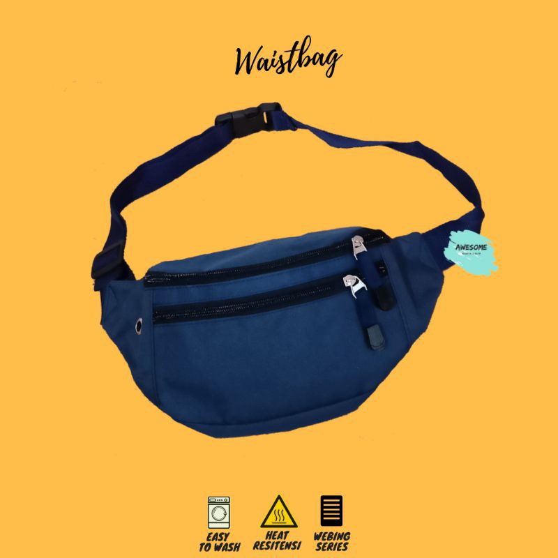 Weitsbag Pria Wanita  Polos Hitam Navy terlaris free sticker Awesome