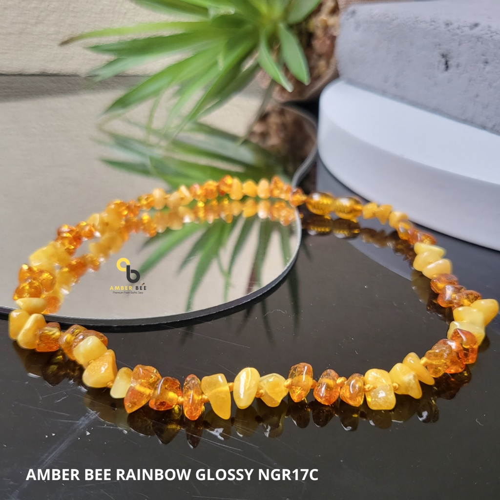 Kalung Amber Pereda Nyeri Tumbuh Gigi Anak Glossy Rainbow Nuggets NGRN17C By Amber Bee