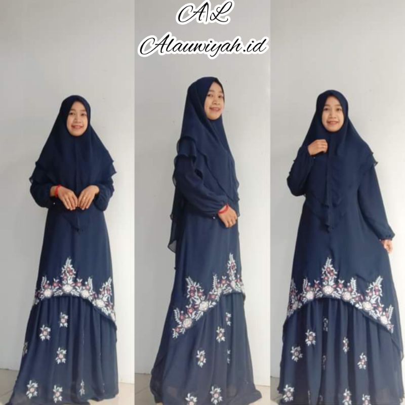 Ready Gamis Syar'i  A|L CMS NAVYSifonOrnamenBordiranMewah