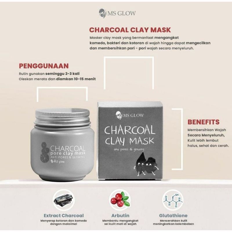 Charcoal clay mask ms glow masker wajah ms glow original bisa cod