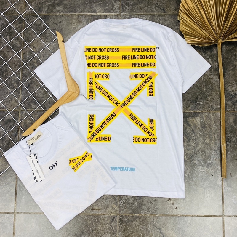 KAOS T SHIRT TEE OFF WHITE ARROW DO NOT CROSS LINE TEMPERATURE PRINTED PREMIUM AUTHENTIC