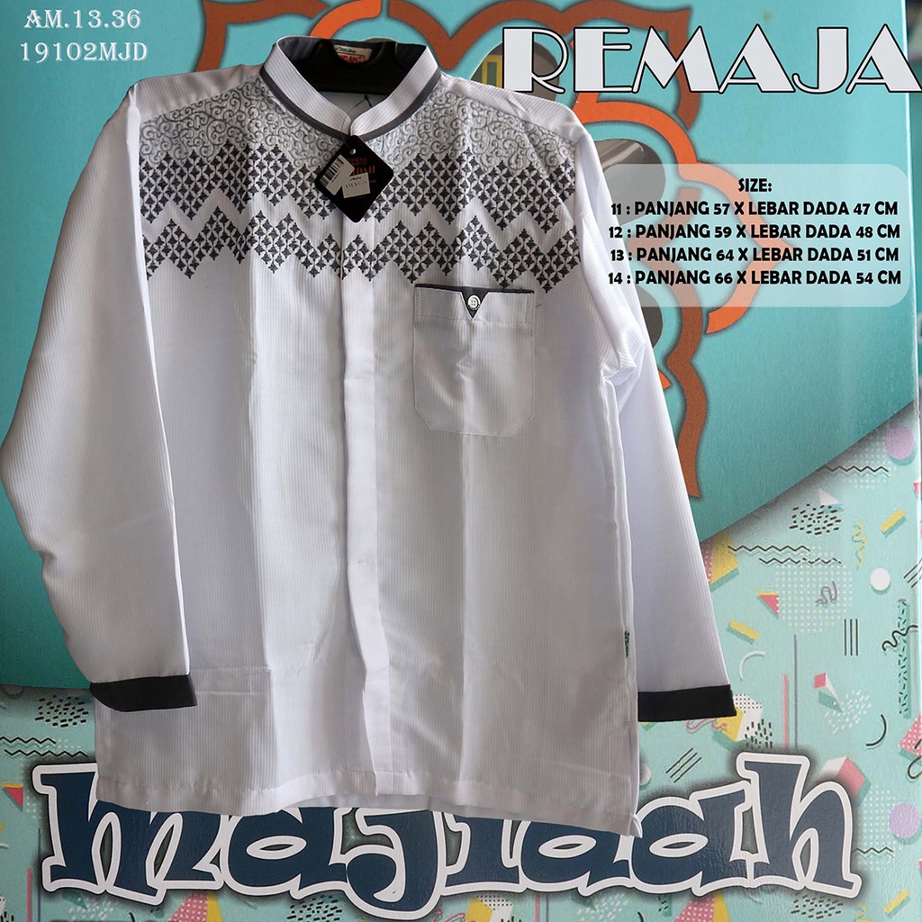 baju koko remaja putih polos bordir lengan panjang majidah AM 13.36
