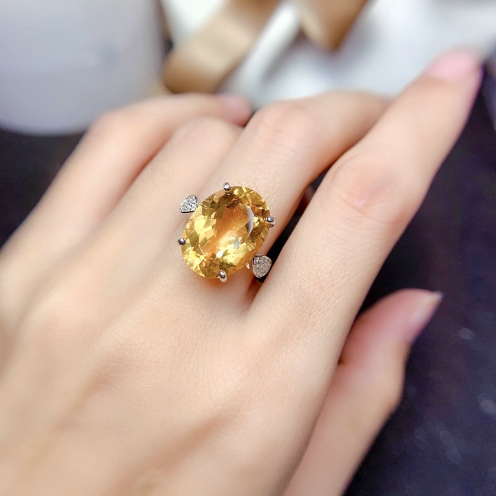 Goldkingdom Perhiasan Fashion Emas Asli Kadar 375 Bangkok Aksesoris Ready Stock Berlian Kuning Terang Natural Topaz Cincin Partikel Besar Bisa Atur Cincin Perempuan