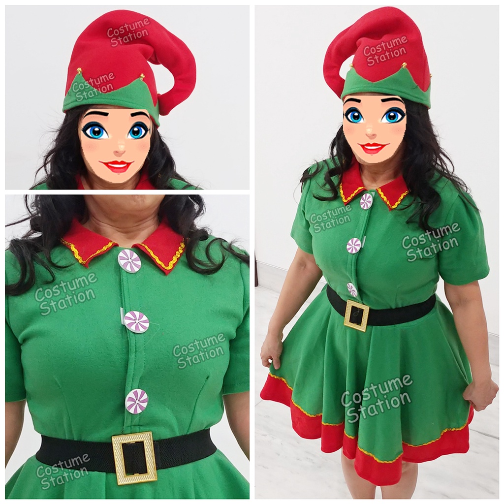 Kostum Green Santa Elf / Costume Peri Kurcaci Hijau Santa Natal Christmas dewasa cewe