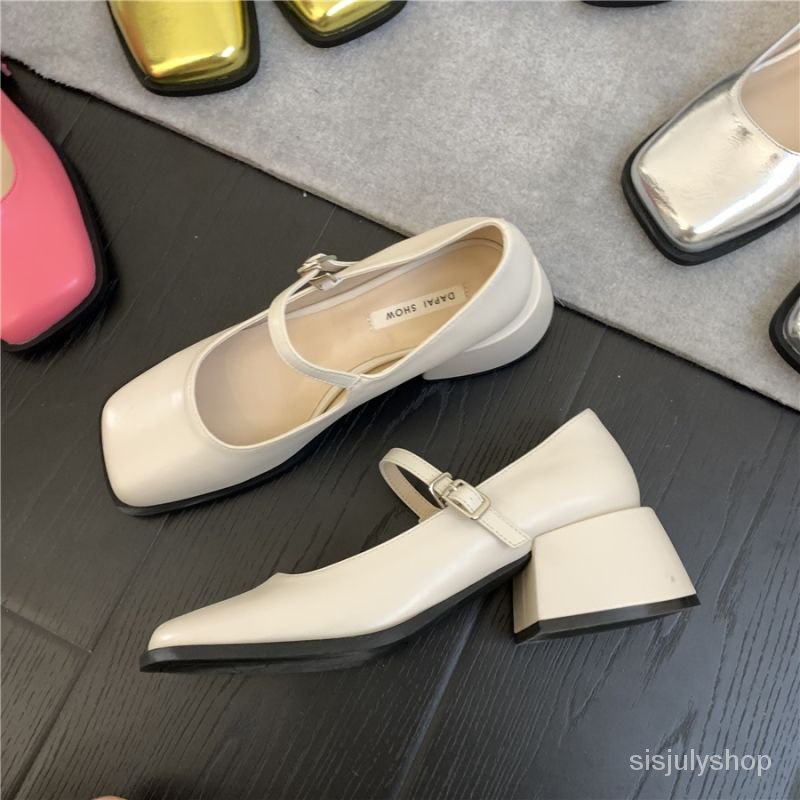 [✅BISA COD]  #Sisjuly# Sepatu Hak Tinggi Wanita Retro Perancis Mary Jane Sepatu Sepatu Kecil Sepatu Kulit Sepatu