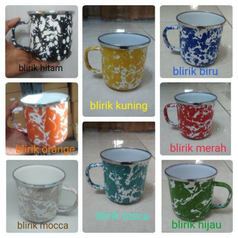 MUG ENAMEL BLURIK CANGKIR BLIRIK GELAS LORENG HIJAU HITAM 8 CM 10CM