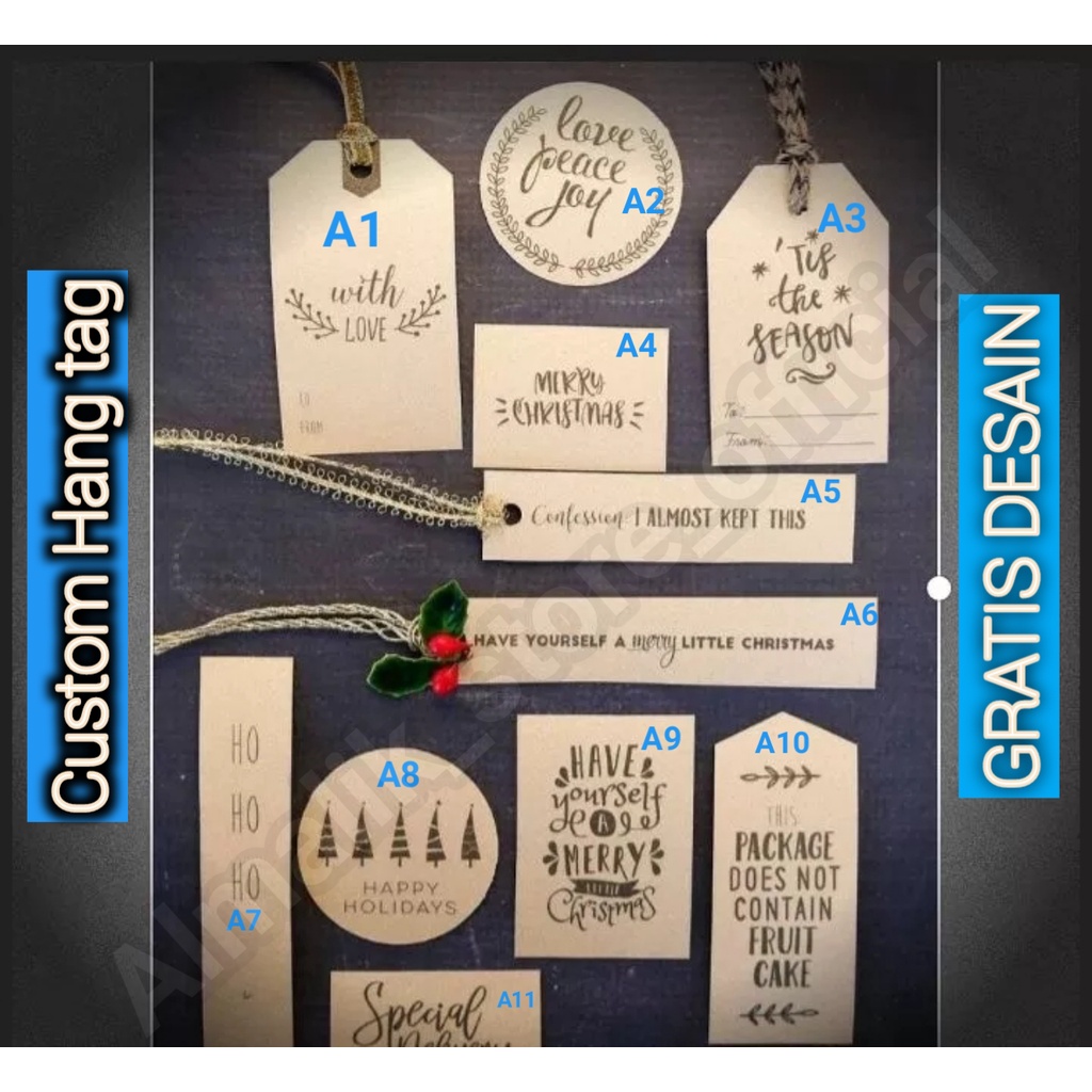 

Hang tag label custom nama price size celana sepatu aksesoris souvenir