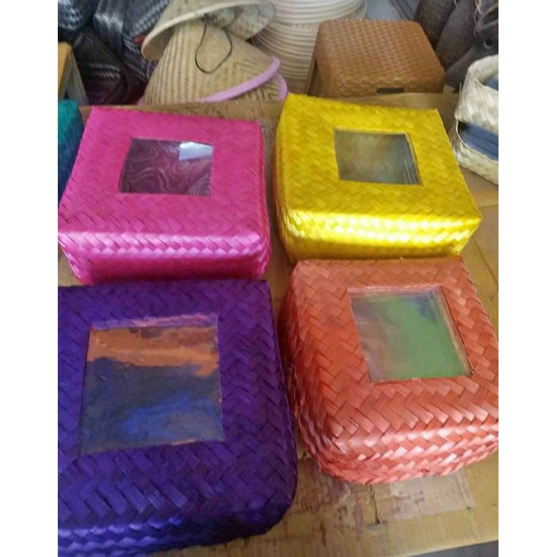 besek bambu 15x15 warna+mika 30biji