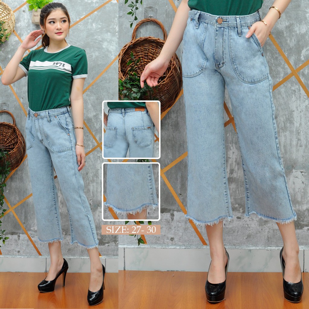 [size 31 - 38] Celana Jeans Kulot Rawis Jumbo 7/9 Wanita