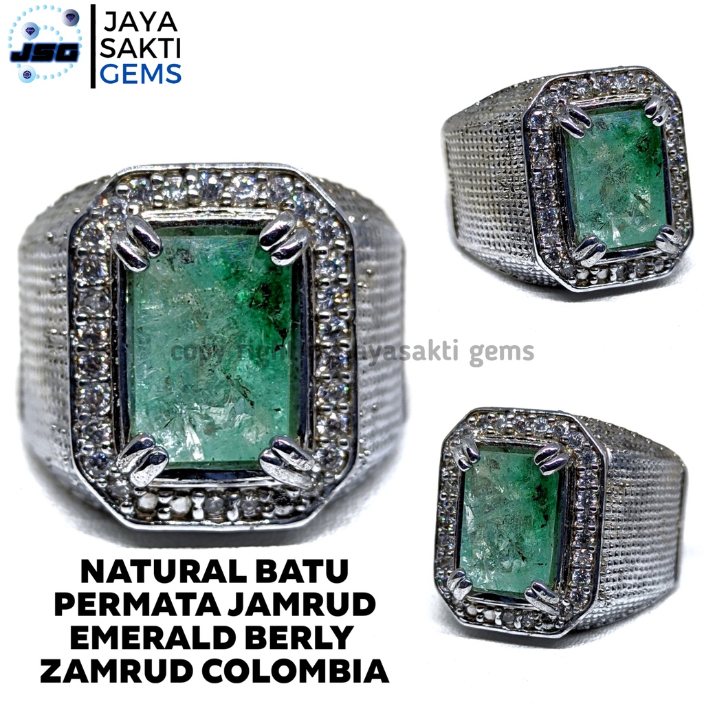 Natural Batu Permata Emerald Berly Zamrud Colombia Ring alpaka EBZC08