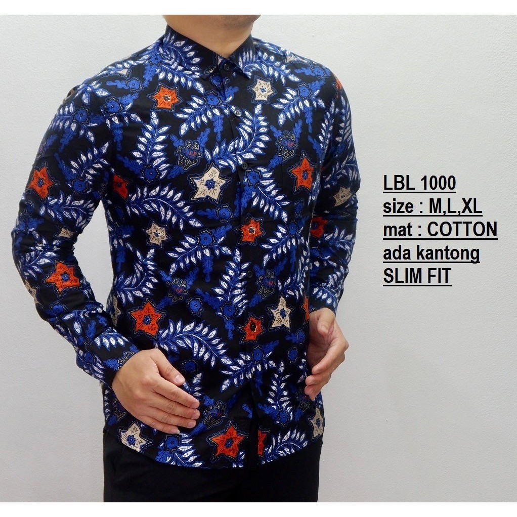 Baju Batik Pria || Kemeja Batik Pria Slimfit Lengan Panjang || Luigi Batani || HITAM LBL1000 Distro