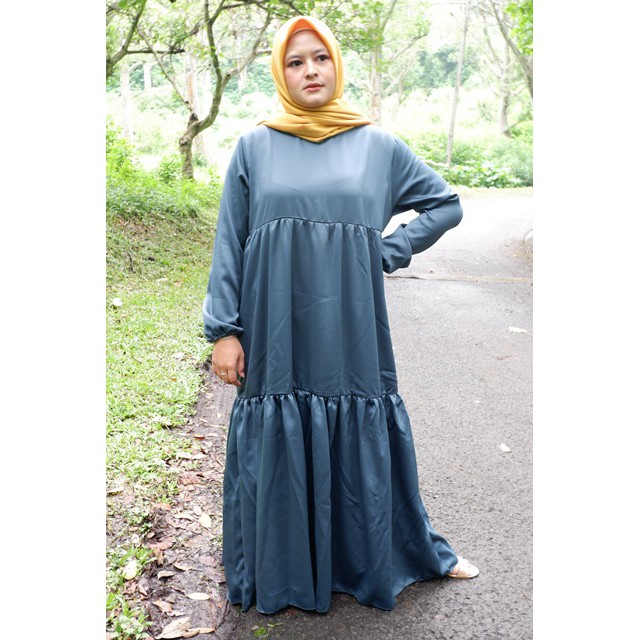Baju wanita Gamis polos Dress Double Ruffle