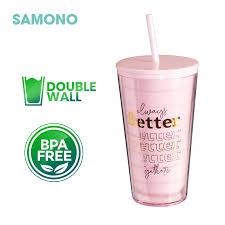 Tumbler Botol minum 600ml Food Grade BPA Double Straw Cup Samono SC002