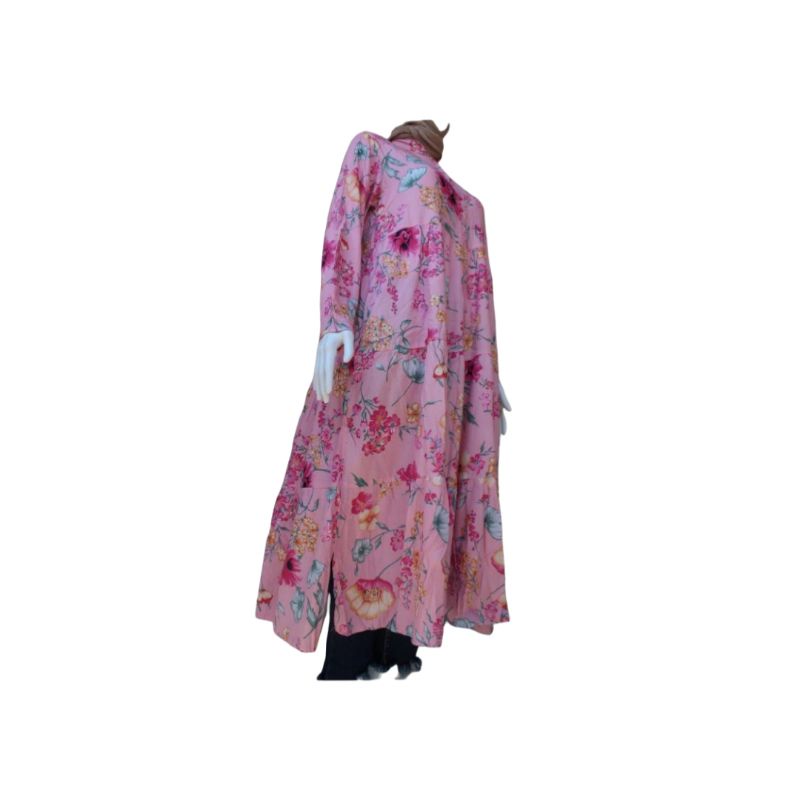 Long Tunik Rayon Viscose Motif Bunga Pink