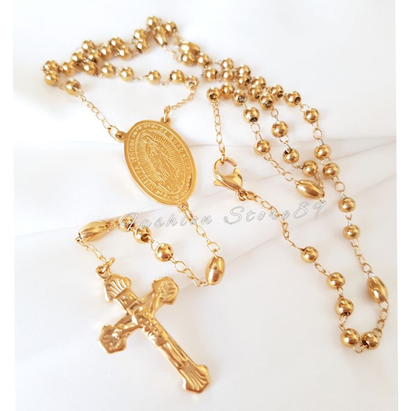 Kalung Rosario Bunda Maria kalung Doa Rosario ST Santo Benediktus Titanium Gold Silver Kombinasi Import Antikarat Fashion Rohani Bestquality