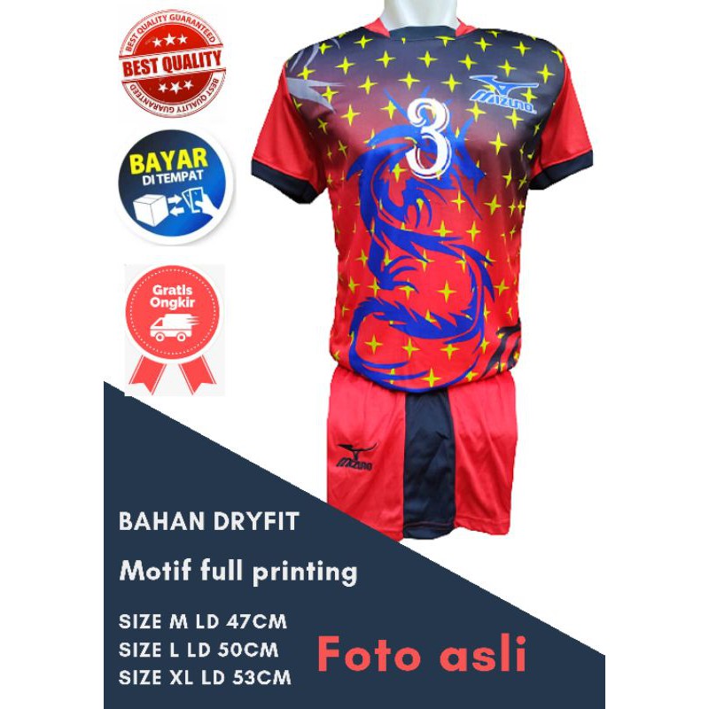 MIZUNO Baju Bola Futsal Volly Bahan Dryfit Motif printing