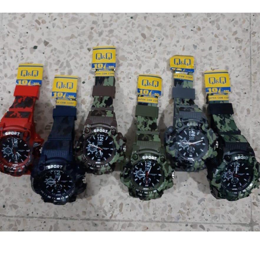 Diskon Merakyat Jam tangan Pria sport Q&Q Loreng army tali rubber QQ army tali kwalitas bagus