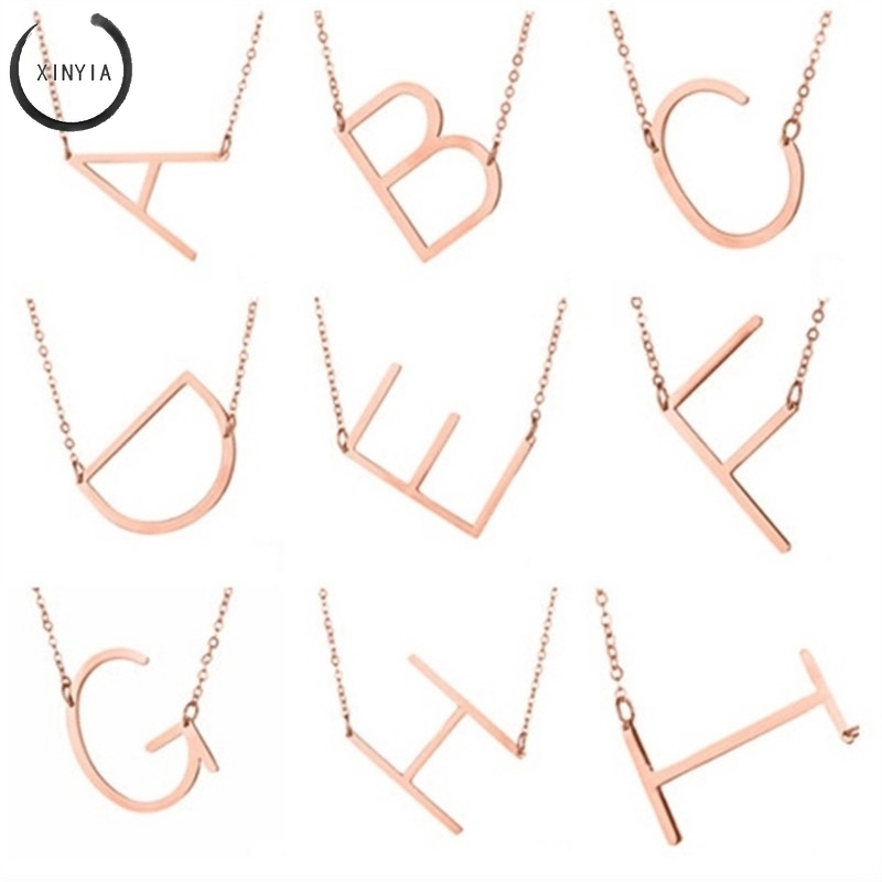 Kalung Titanium 18K,Emas Wanita Aksesoris,Pendant Necklace 26 English Letter,Fashion Accessories