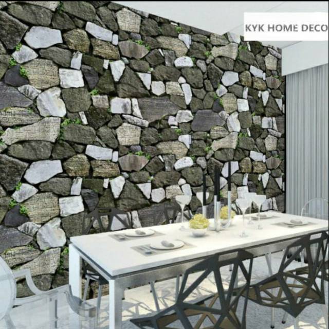 Wallpaper dinding 3D batu alam 45cm x 10m