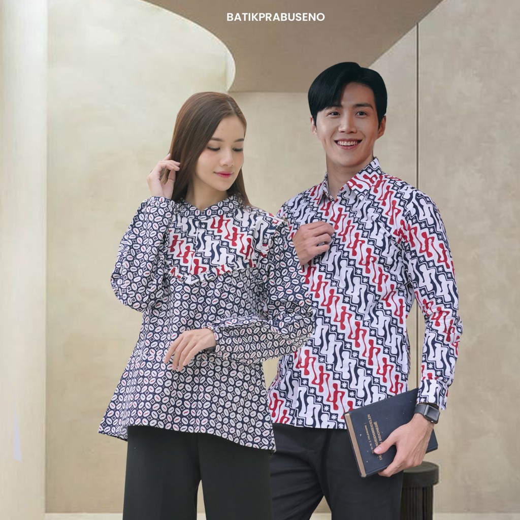 Erina Paran Merdeka Hem Baju Kemeja Batik Pria Wanita Lengan Panjang Slimfit Ori Prabuseno Couple Ce