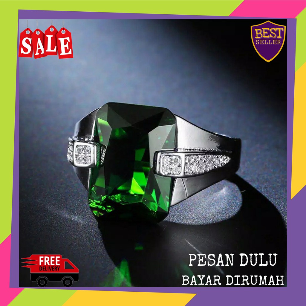 Cincin Pria Cincin Batu Safir Kristal Cincin Titanium Anti Karat Cincin Pria Keren Cincin Cowok  Bat
